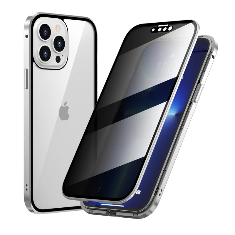 Anti-Peeping Privacy Protection Magnetic Case For IPhone 14, 15, 16 - 14, 15, 16 Pro and Pro Max Double Glass Metal Cover
