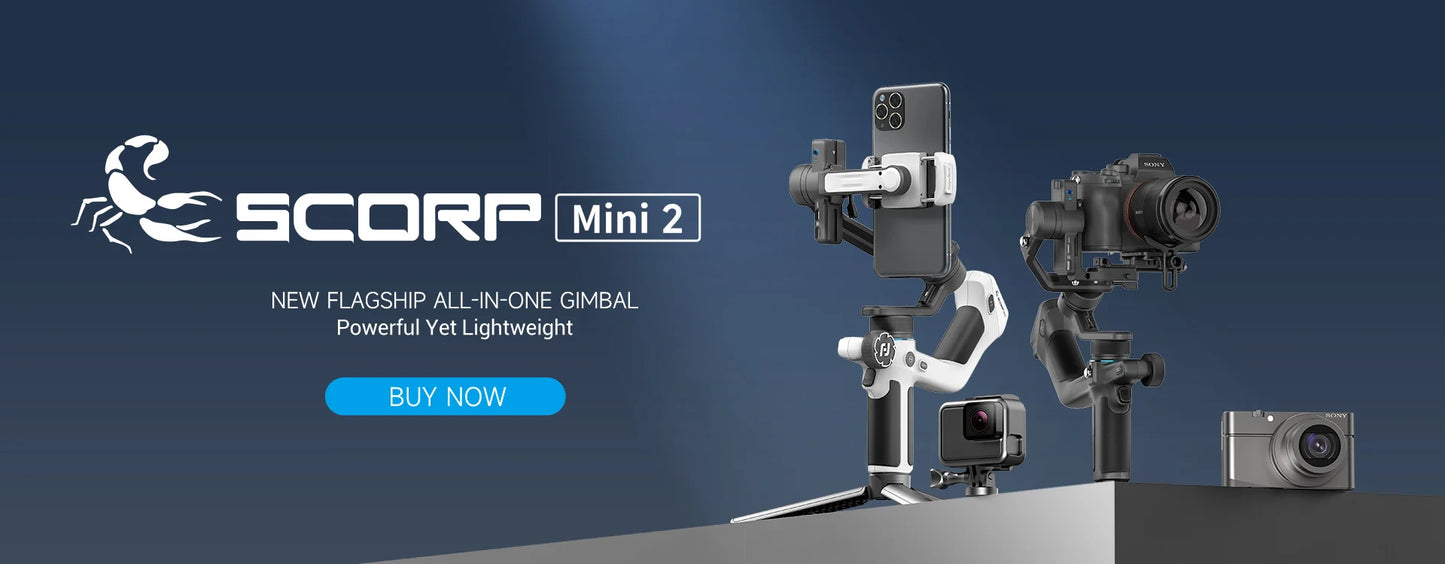 FeiyuTech SCORP Mini 2 Handheld Gimbal 3-Axis Mirrorless & Action Camera Smartphone with AI tracker Magnetic Fill, 1.2kg Payload