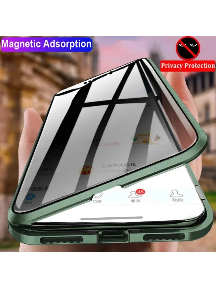 Anti-Peeping Privacy Protection Magnetic Case For IPhone 14, 15, 16 - 14, 15, 16 Pro and Pro Max Double Glass Metal Cover