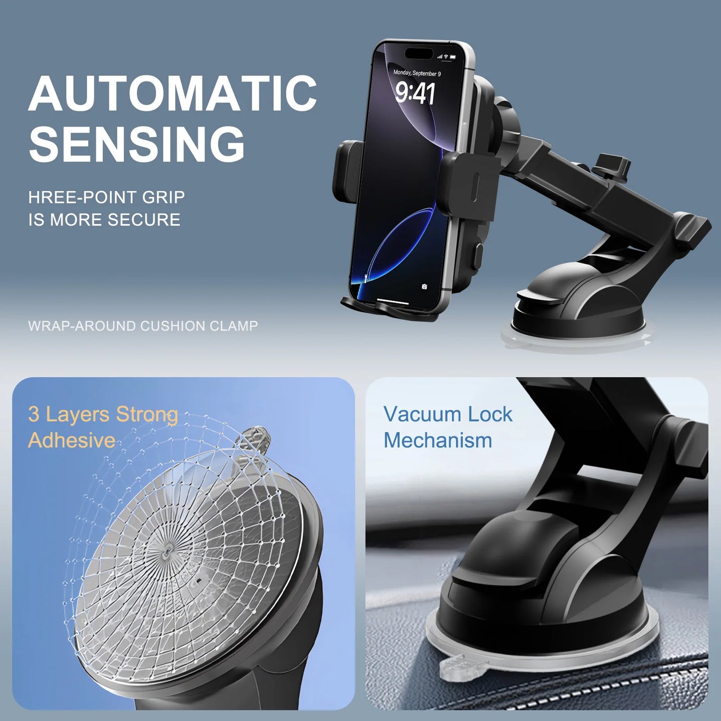 Wireless Fast Car Charger Phone Holder For IPhone 16 15 14 13 12 Pro Max 11 XR XS Samsung Galaxy