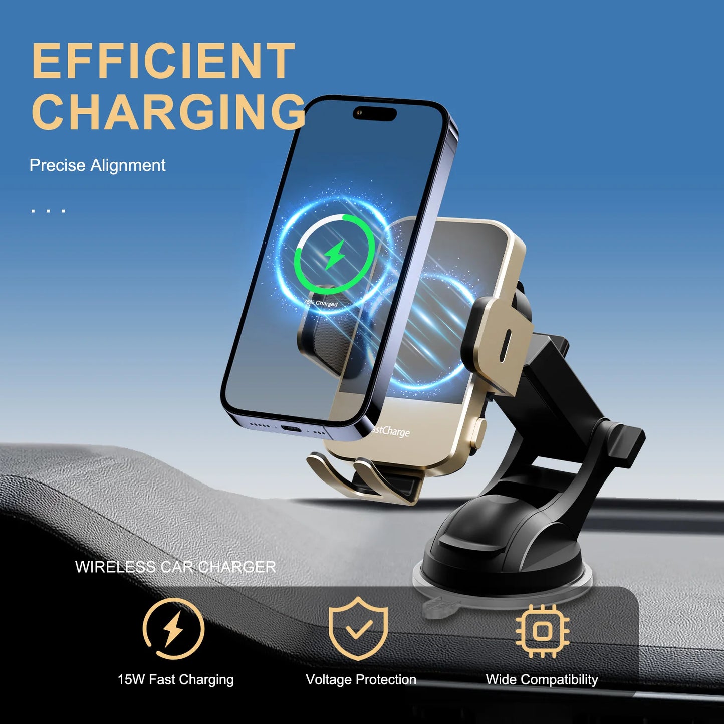 Wireless Fast Car Charger Phone Holder For IPhone 16 15 14 13 12 Pro Max 11 XR XS Samsung Galaxy