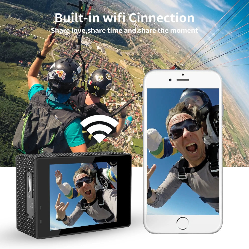 Action Camera Ultra HD 4K30FPS 16.0MP Wi-Fi 2.0" Screen 170D DVR Webcam Underwater 30M Helmet Video Recording Sport Camera