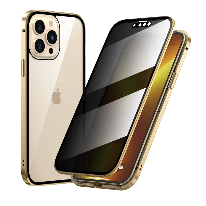 Anti-Peeping Privacy Protection Magnetic Case For IPhone 14, 15, 16 - 14, 15, 16 Pro and Pro Max Double Glass Metal Cover