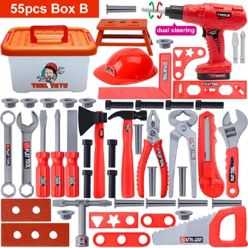 Children's Toolbox Engineer Simulation Repair Tools Pretend Toy Electric Drill Screwdriver Repair Kit Play House Toys Kids Gift