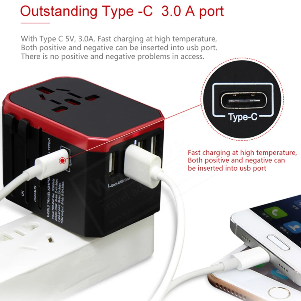 Melery Travel Smart Adapter International Plug Adaptor Wall USB Type C Charger.