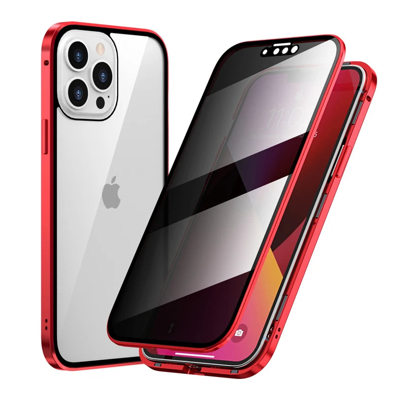 Anti-Peeping Privacy Protection Magnetic Case For IPhone 14, 15, 16 - 14, 15, 16 Pro and Pro  Max  Double Glass Metal Cover
