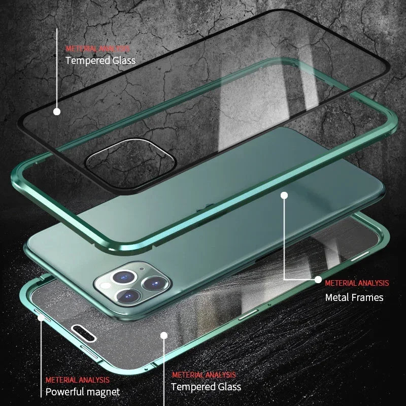 Anti-Peeping Privacy Protection Magnetic Case For IPhone 14, 15, 16 - 14, 15, 16 Pro and Pro  Max  Double Glass Metal Cover