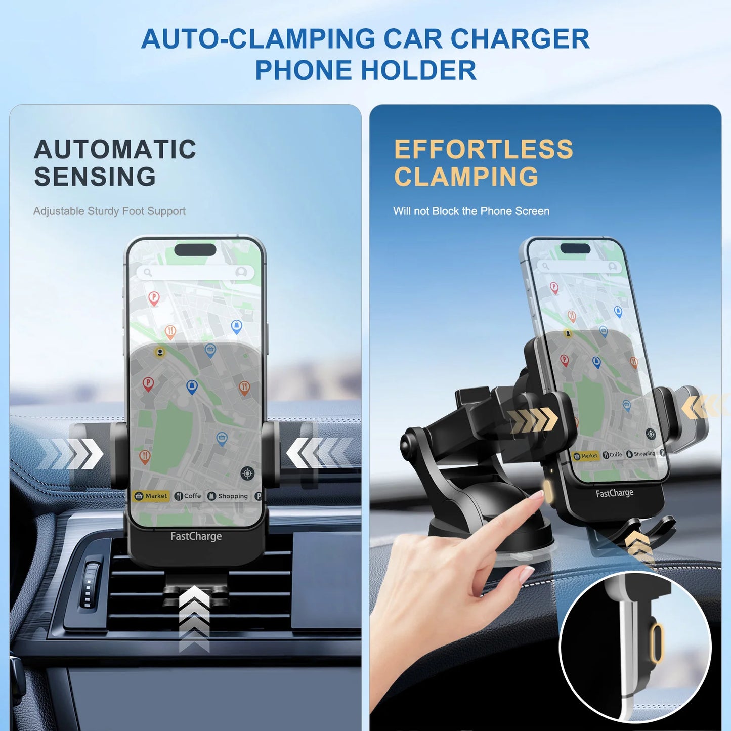 Wireless Fast Car Charger Phone Holder  For IPhone 16 15 14 13 12 Pro Max 11 XR XS Samsung Galaxy
