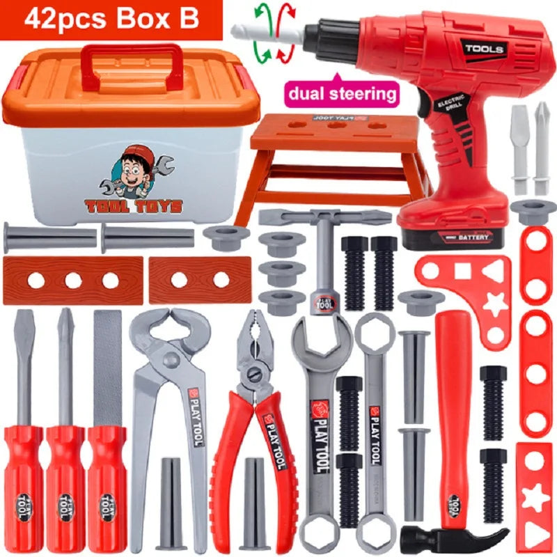 Children's Toolbox Engineer Simulation Repair Tools Pretend Toy Electric Drill Screwdriver Repair Kit Play House Toys Kids Gift