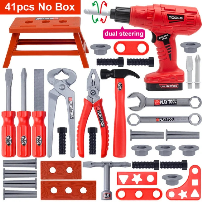Children's Toolbox Engineer Simulation Repair Tools Pretend Toy Electric Drill Screwdriver Repair Kit Play House Toys Kids Gift