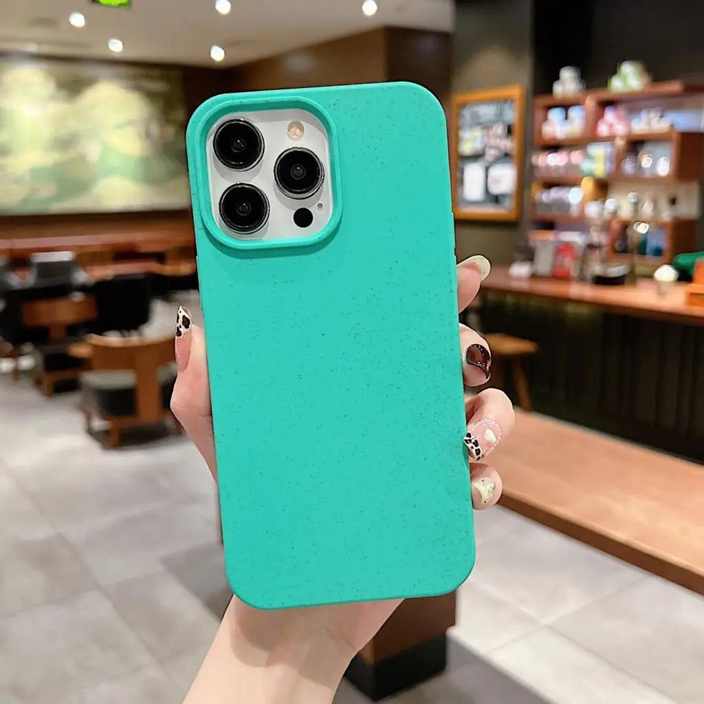 Eco Biodegradable Wheat Straw Soft Silicone Case For iPhone 17 Air 16 E 15 14 Plus 13 12 Mini 11 Pro XR XS Max Fashion TPU Cover
