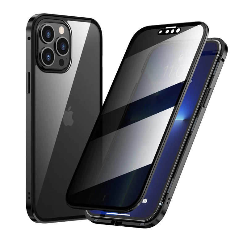 Anti-Peeping Privacy Protection Magnetic Case For IPhone 14, 15, 16 - 14, 15, 16 Pro and Pro  Max  Double Glass Metal Cover