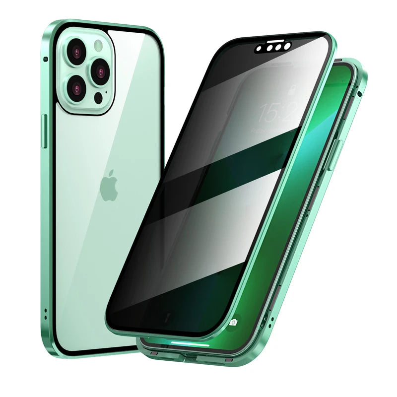 Anti-Peeping Privacy Protection Magnetic Case For IPhone 14, 15, 16 - 14, 15, 16 Pro and Pro  Max  Double Glass Metal Cover