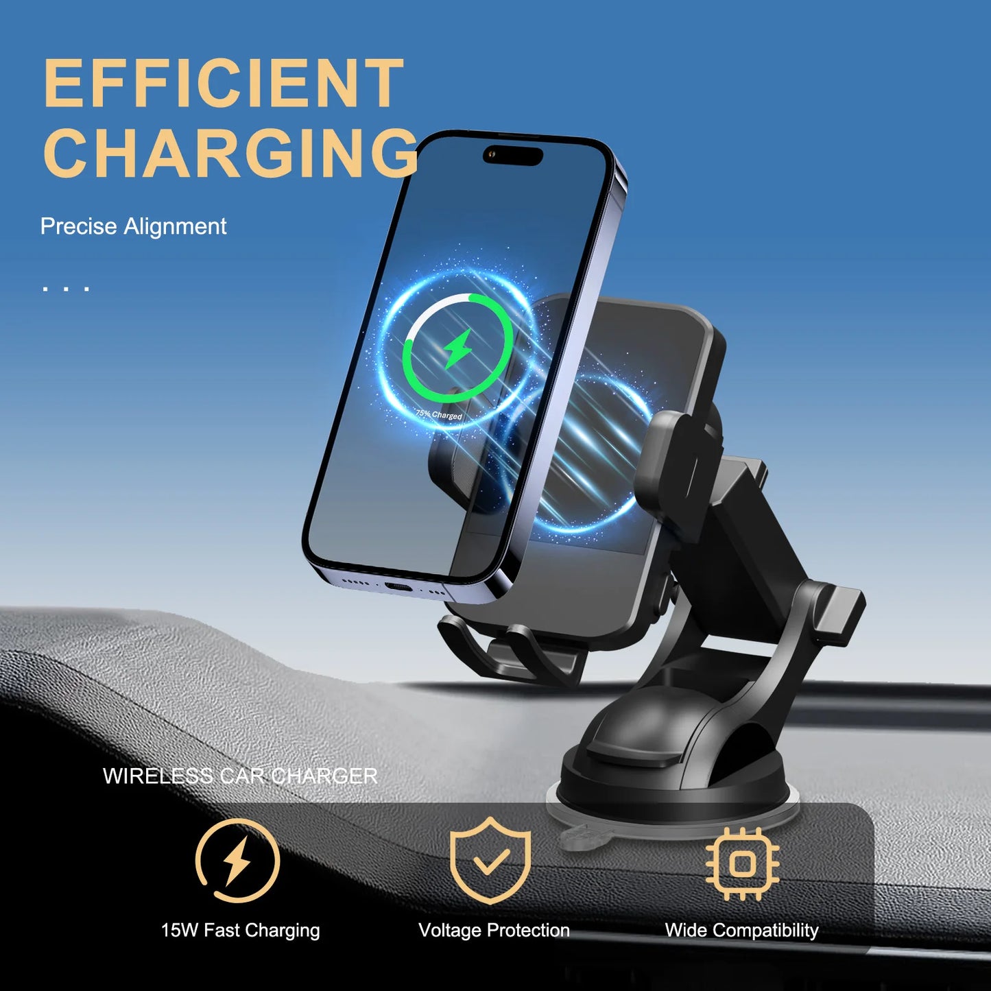 Wireless Fast Car Charger Phone Holder  For IPhone 16 15 14 13 12 Pro Max 11 XR XS Samsung Galaxy