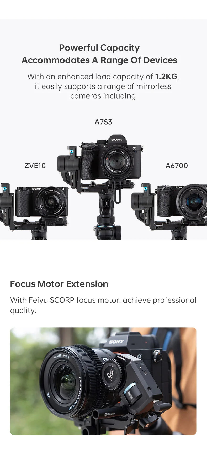 FeiyuTech SCORP Mini 2 Handheld Gimbal 3-Axis Mirrorless & Action Camera Smartphone with AI tracker Magnetic Fill, 1.2kg Payload