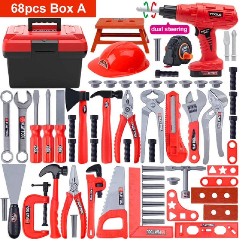Children's Toolbox Engineer Simulation Repair Tools Pretend Toy Electric Drill Screwdriver Repair Kit Play House Toys Kids Gift