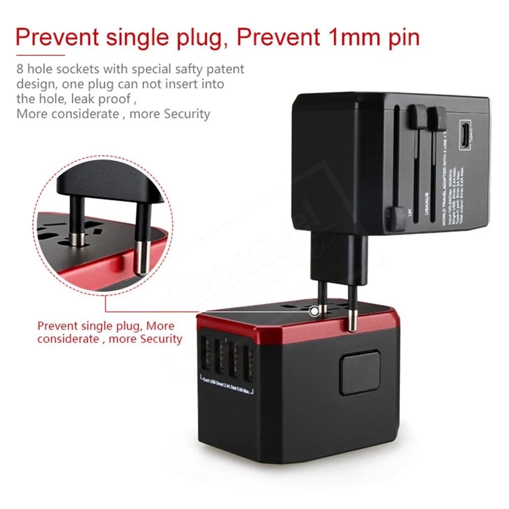 Melery Travel Smart Adapter International Plug Adaptor Wall USB Type C Charger.