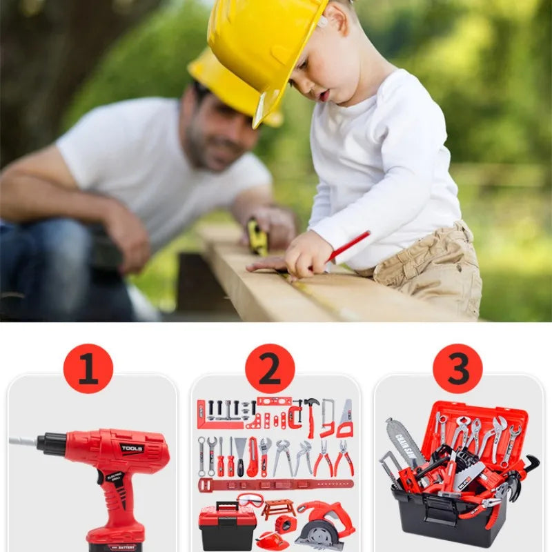 Children's Toolbox Engineer Simulation Repair Tools Pretend Toy Electric Drill Screwdriver Repair Kit Play House Toys Kids Gift