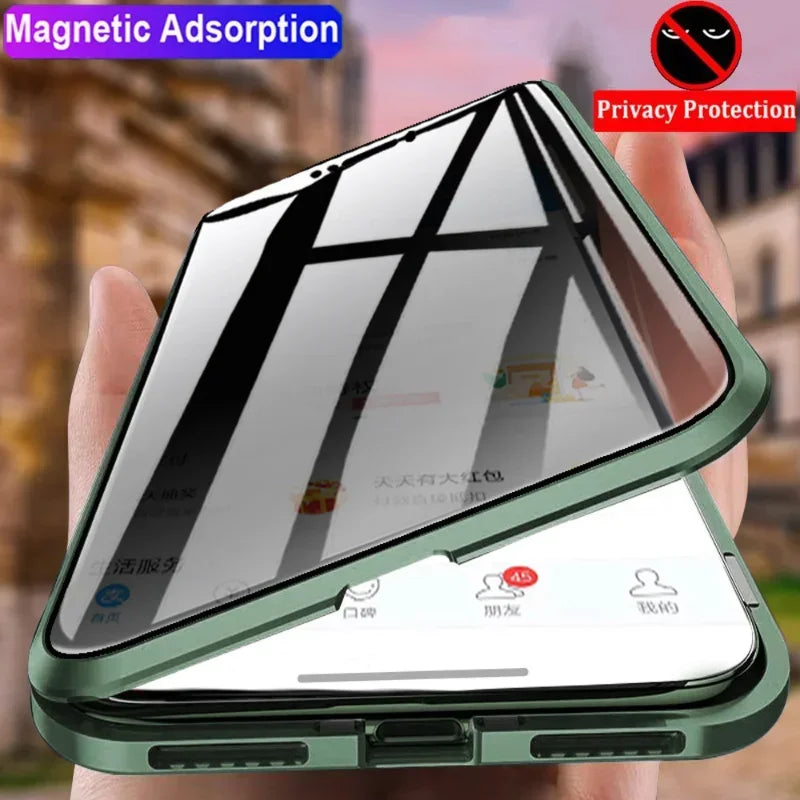 Anti-Peeping Privacy Protection Magnetic Case For IPhone 14, 15, 16 - 14, 15, 16 Pro and Pro  Max  Double Glass Metal Cover