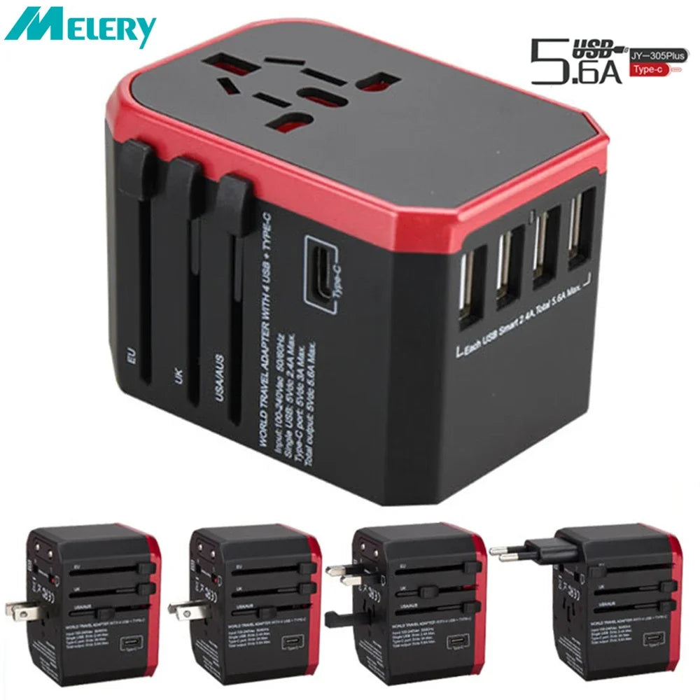 Melery Travel Smart Adapter International Plug Adaptor Wall USB Type C Charger.