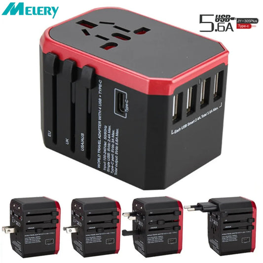 Melery Travel Smart Adapter International Plug Adaptor Wall USB Type C Charger.