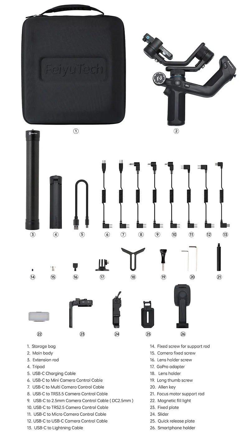 FeiyuTech SCORP Mini 2 Handheld Gimbal 3-Axis Mirrorless & Action Camera Smartphone with AI tracker Magnetic Fill, 1.2kg Payload