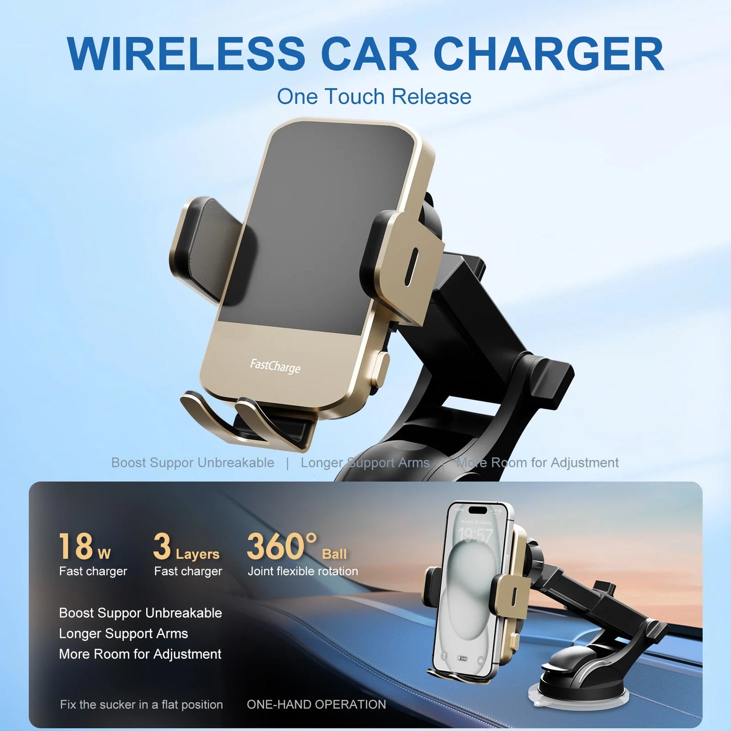 Wireless Fast Car Charger Phone Holder  For IPhone 16 15 14 13 12 Pro Max 11 XR XS Samsung Galaxy