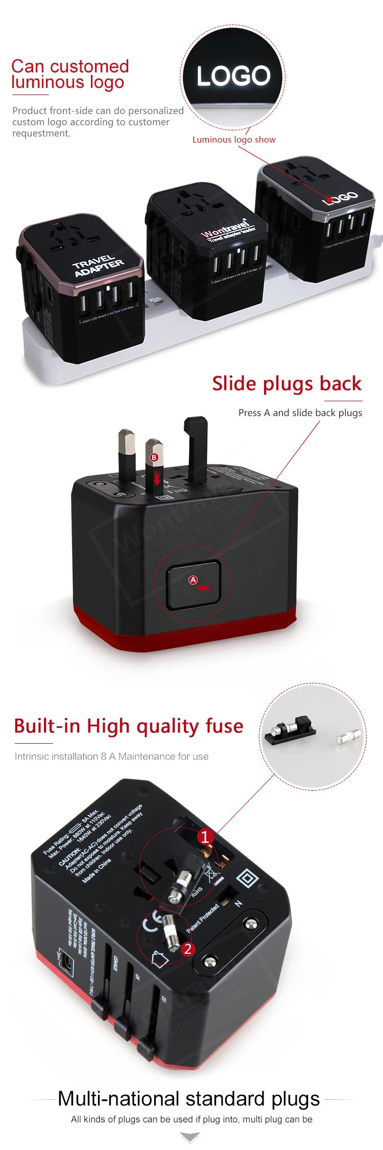 Melery Travel Smart Adapter International Plug Adaptor Wall USB Type C Charger.