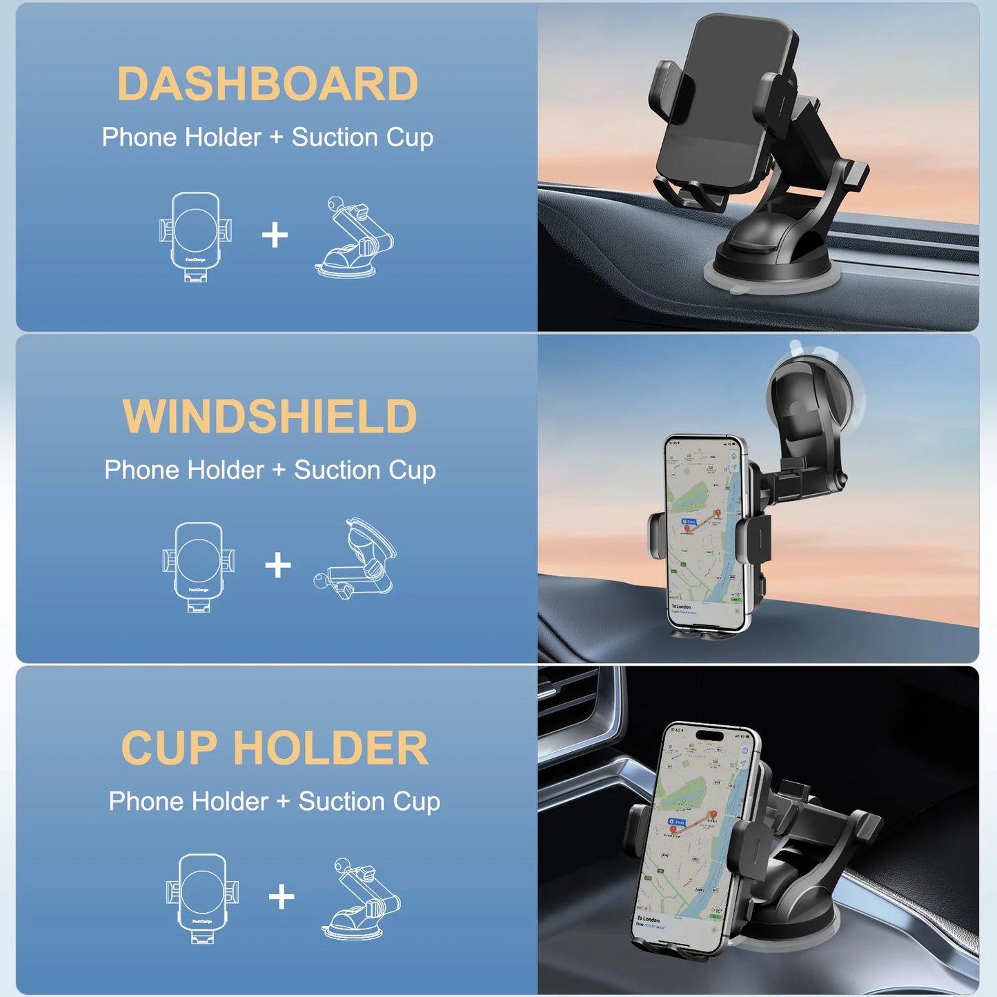 Wireless Fast Car Charger Phone Holder  For IPhone 16 15 14 13 12 Pro Max 11 XR XS Samsung Galaxy