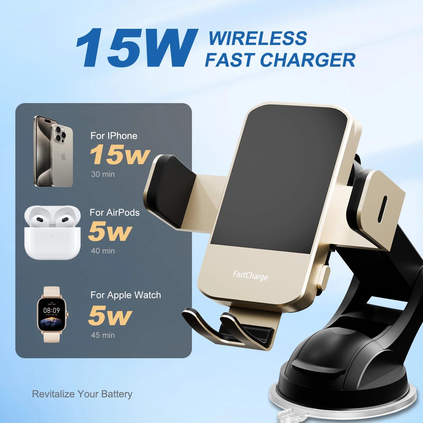 Wireless Fast Car Charger Phone Holder  For IPhone 16 15 14 13 12 Pro Max 11 XR XS Samsung Galaxy