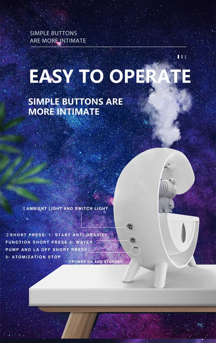 Multifunctional Astronaut Anti Gravity Air Humidifier Bluetooth Speaker Table Lamp Night Lights RGB Office Bedroom Aromatherapy