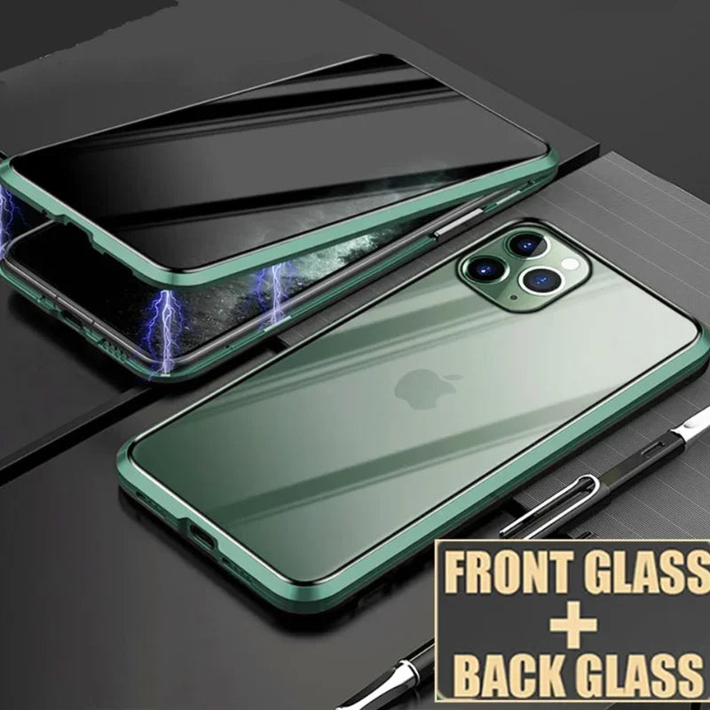 Anti-Peeping Privacy Protection Magnetic Case For IPhone 14, 15, 16 - 14, 15, 16 Pro and Pro  Max  Double Glass Metal Cover