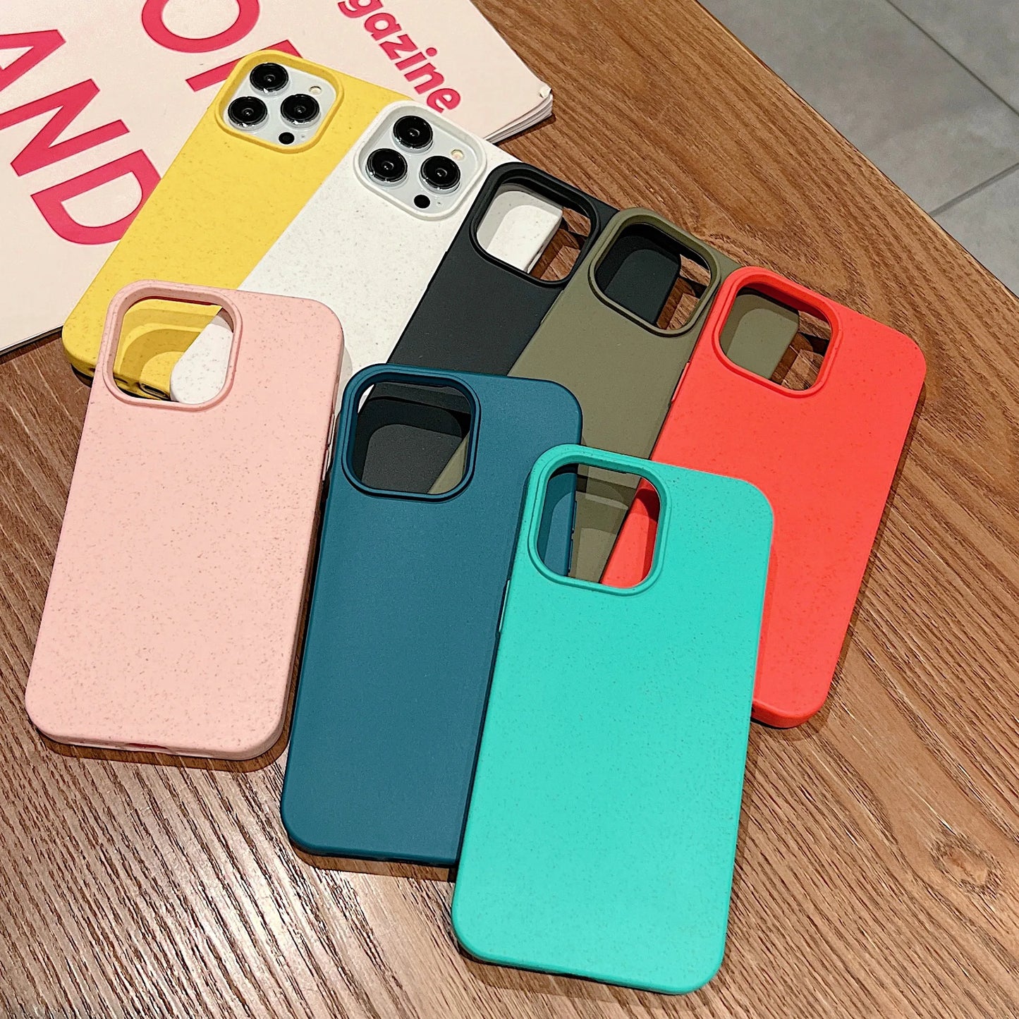 Eco Biodegradable Wheat Straw Soft Silicone Case For iPhone 17 Air 16 E 15 14 Plus 13 12 Mini 11 Pro XR XS Max Fashion TPU Cover