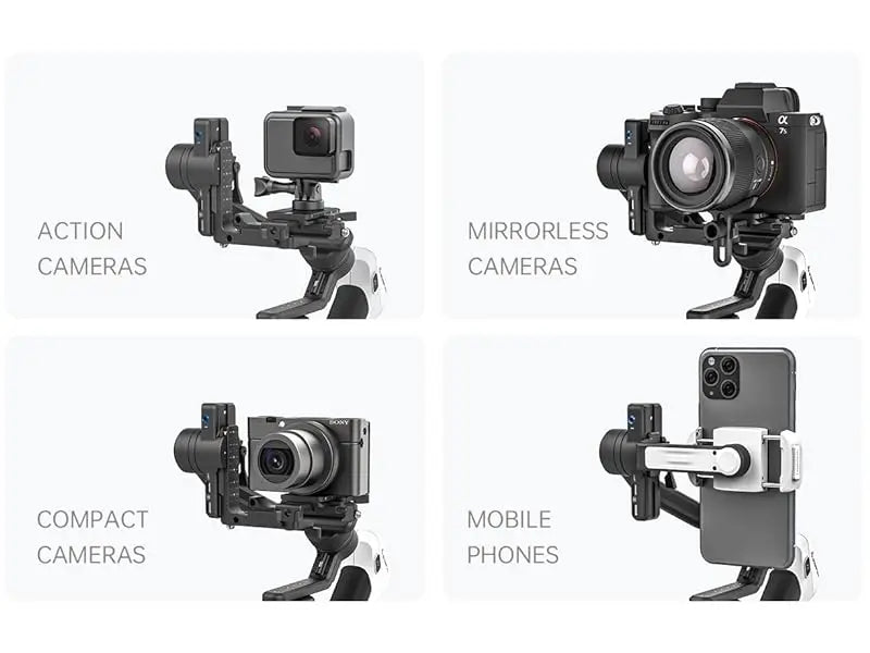 FeiyuTech SCORP Mini 2 Handheld Gimbal 3-Axis Mirrorless & Action Camera Smartphone with AI tracker Magnetic Fill, 1.2kg Payload