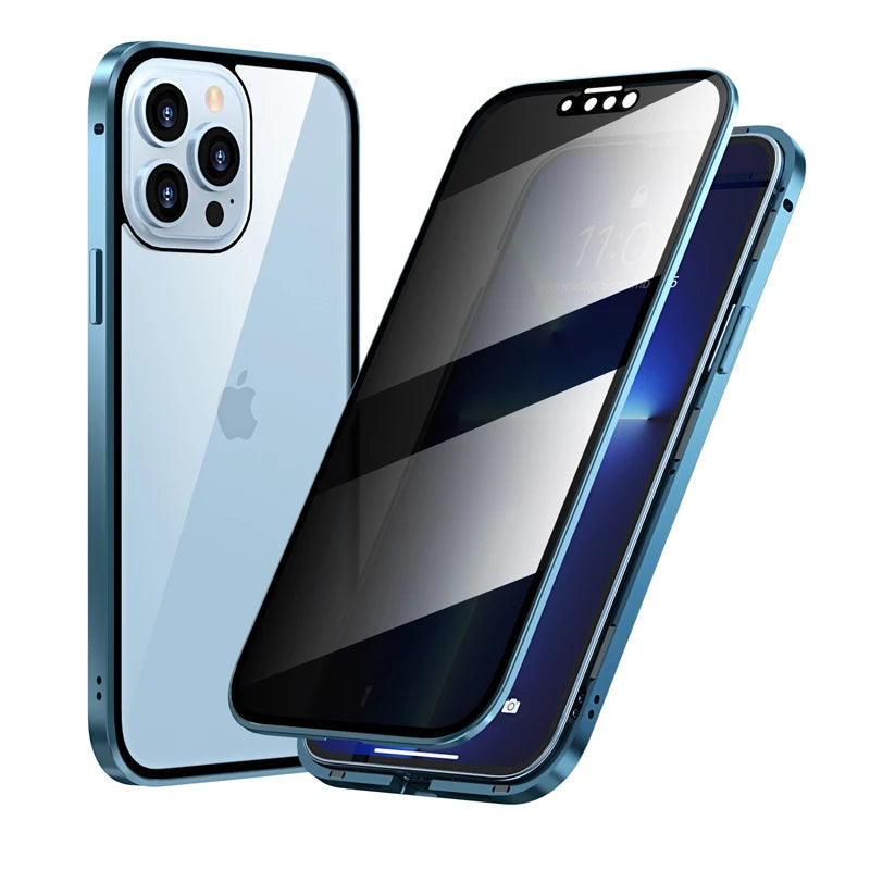 Anti-Peeping Privacy Protection Magnetic Case For IPhone 14, 15, 16 - 14, 15, 16 Pro and Pro  Max  Double Glass Metal Cover